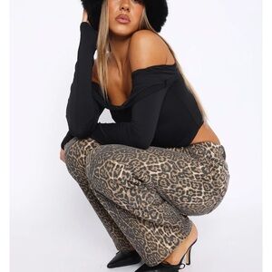 White Fox Boutique Leopard Print Wide Leg Jeans - Tan & Black